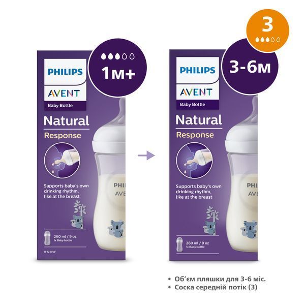 Бутылочка для кормления Philips AVENT Natural Средний поток Коала 260 мл SCY903/67 8710103989714 фото