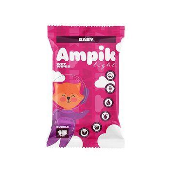 Вологі серветки Ampik Light дитячі 15 шт Рожеві 4850042980114 фото