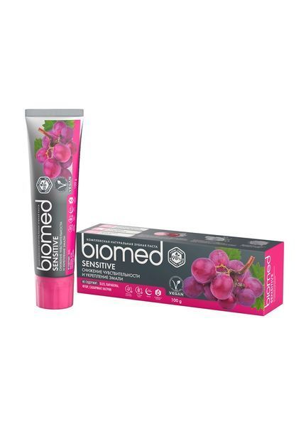 Зубна паста BioMed Sensitive Антибактеріальна для зміцнення емалі та зниження чутливості Виноград 100 г (7640170370072) 7640170370072 фото