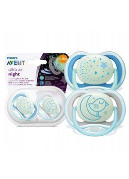 Силиконовая пустышка philips avent ultra air ночная 6-18 мес для мальчиков 2 шт (scf376/21) (8710103901808) 8710103901808 фото