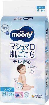 Подгузники детские Moony Размер M Unicharm 6-11 кг, 54 шт(НОВЫЙ ДИЗАЙН) 4903111692521 фото